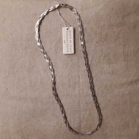 Sterling Silver Braided Herringbone Chain Necklace - Picture 2 of 4